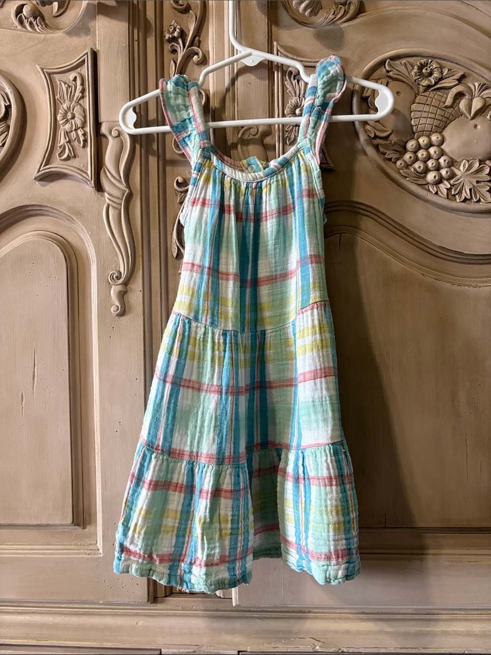 Girls Light Blue Plaid Tiered Sundress